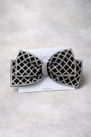 Black diamond bow hair clip with sparkling crystal design for party wear