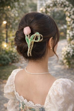 Blush Tulip Bloom Metal Hair Claw
