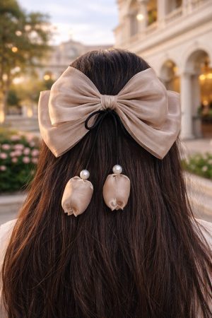 Champagne Pearl Organza Bow