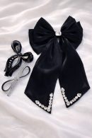 Classic Black Crystal Bow Hair Set