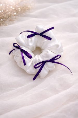 Ivory Grace Satin Scrunchie with Ribbon Tassels