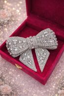 Luxury silver diamond bow hair clip with crystal detailing for bridal and party wear
