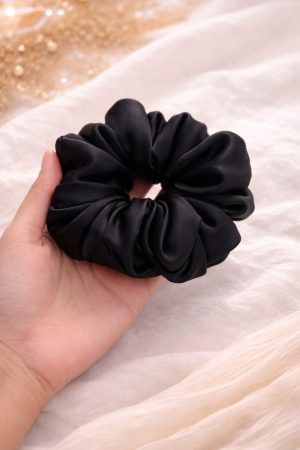 Midnight Black Luxe Satin Scrunchie