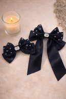 Midnight black satin bow combo with crystal detailing for party and festive wear