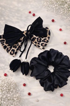 Midnight Leopard Bow & Scrunchie Set