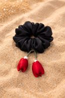 Midnight Rose – Medium Fluffy Premium Satin Scrunchie