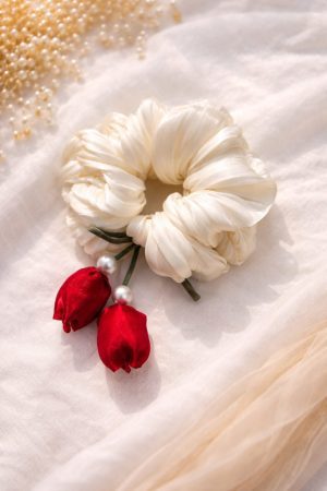 Pearl Bloom Organza Scrunchie with Roses