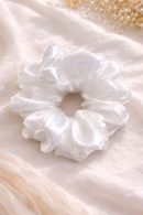 Pearl White Fluffy Satin Scrunchie
