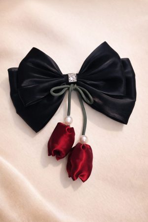 Royal Black Organza Rose Bow