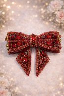 Ruby red diamond bow hair clip with crystal detailing for wedding and party wear